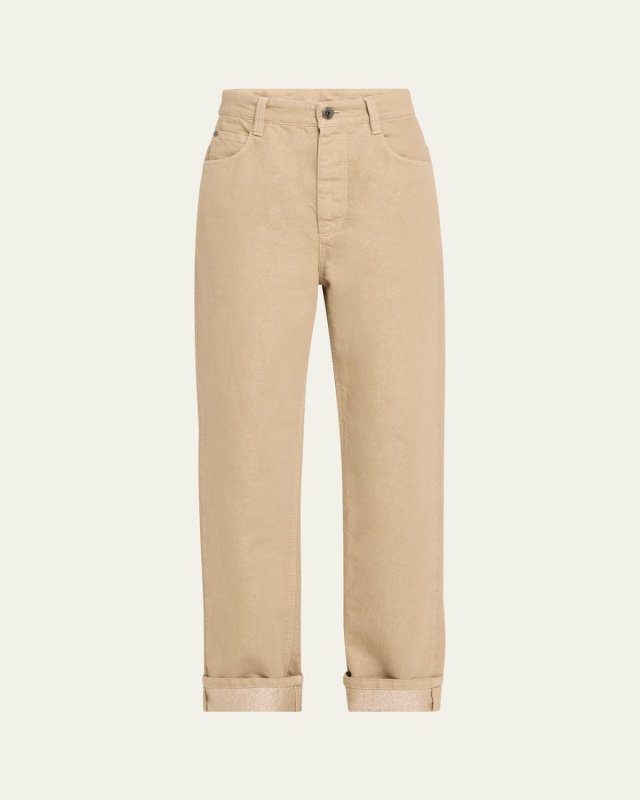 Lurex Cuffed Hem Denim Pants